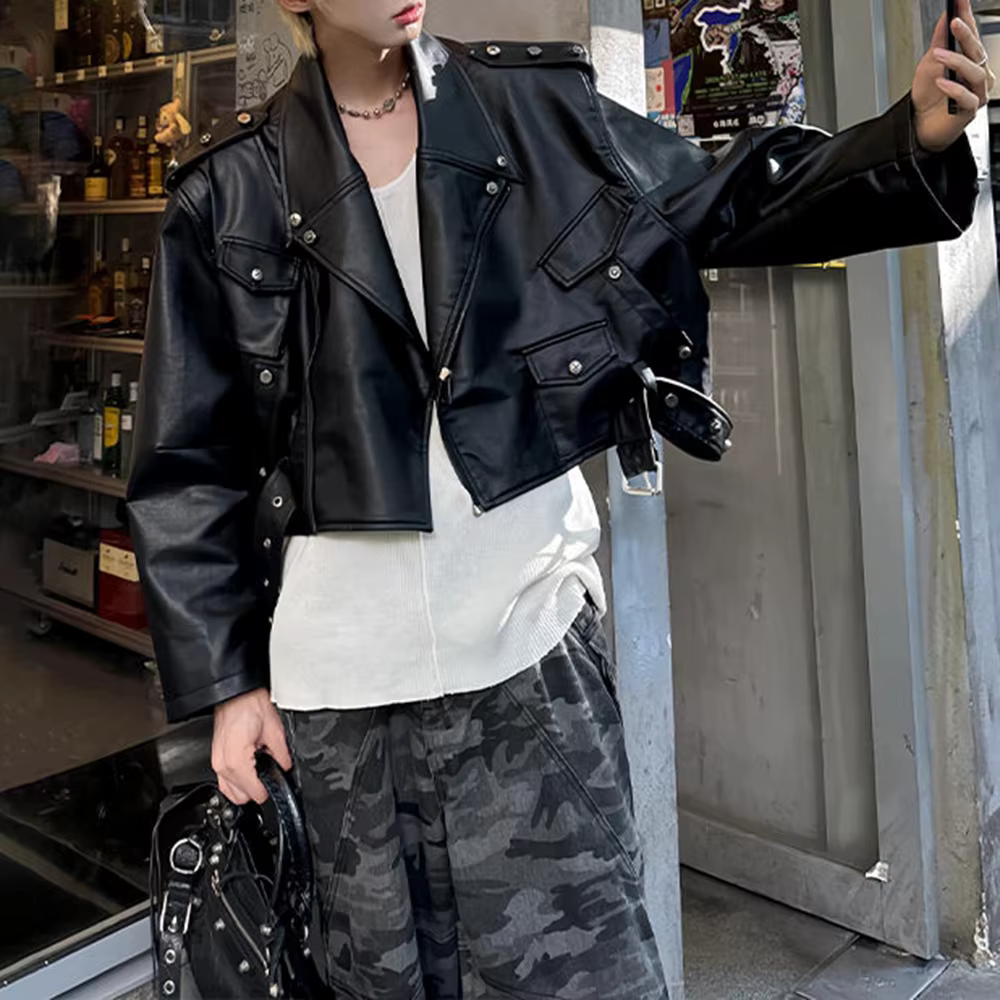Veste en cuir Pu pour hommes, vêtements de travail à rivets pour motard, Streetwear à la mode, hauts