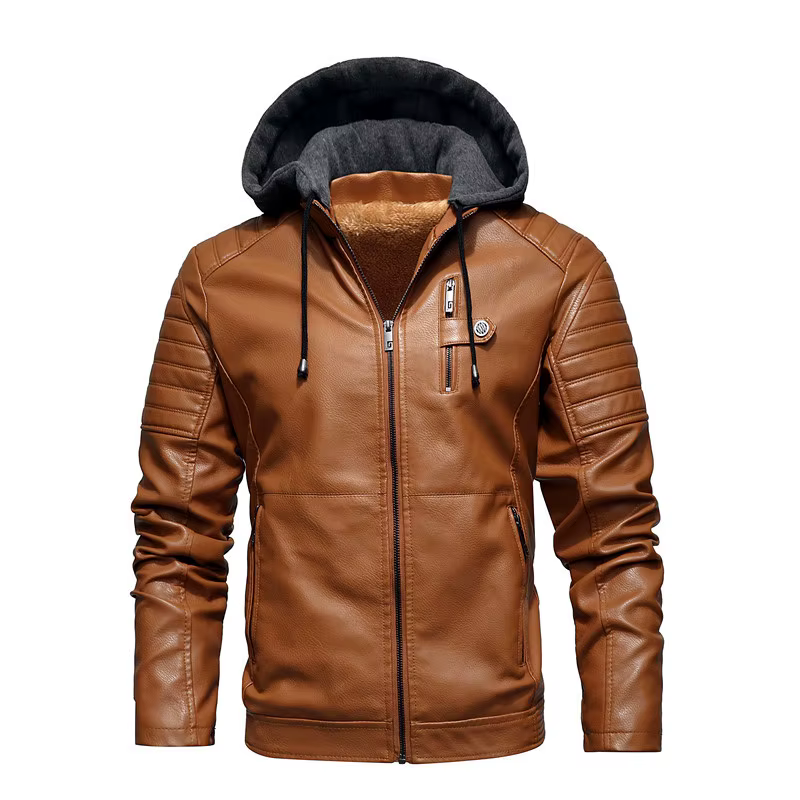 Veste en cuir à capuche en cuir PU pour hommes, vestes de moto blanches décontractées, doublure sour