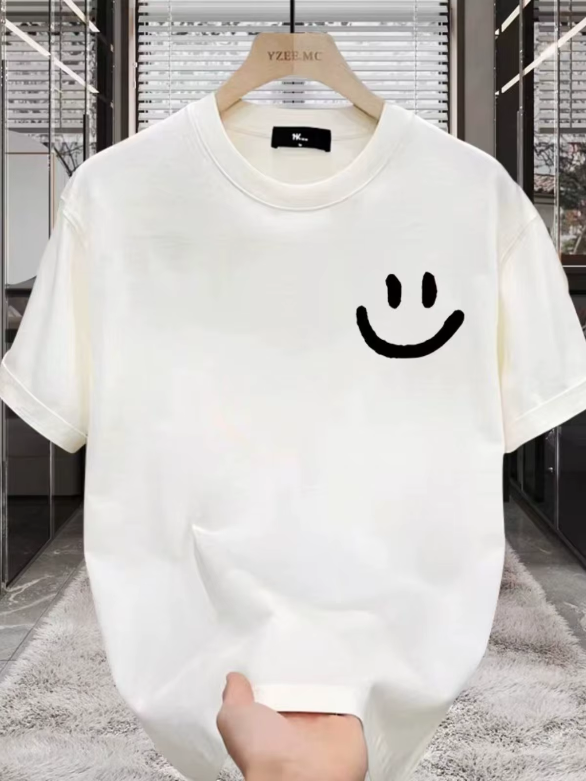 T-shirt imprimé pour homme - 100% coton - T-shirt ample à col rond tendance pour l'été