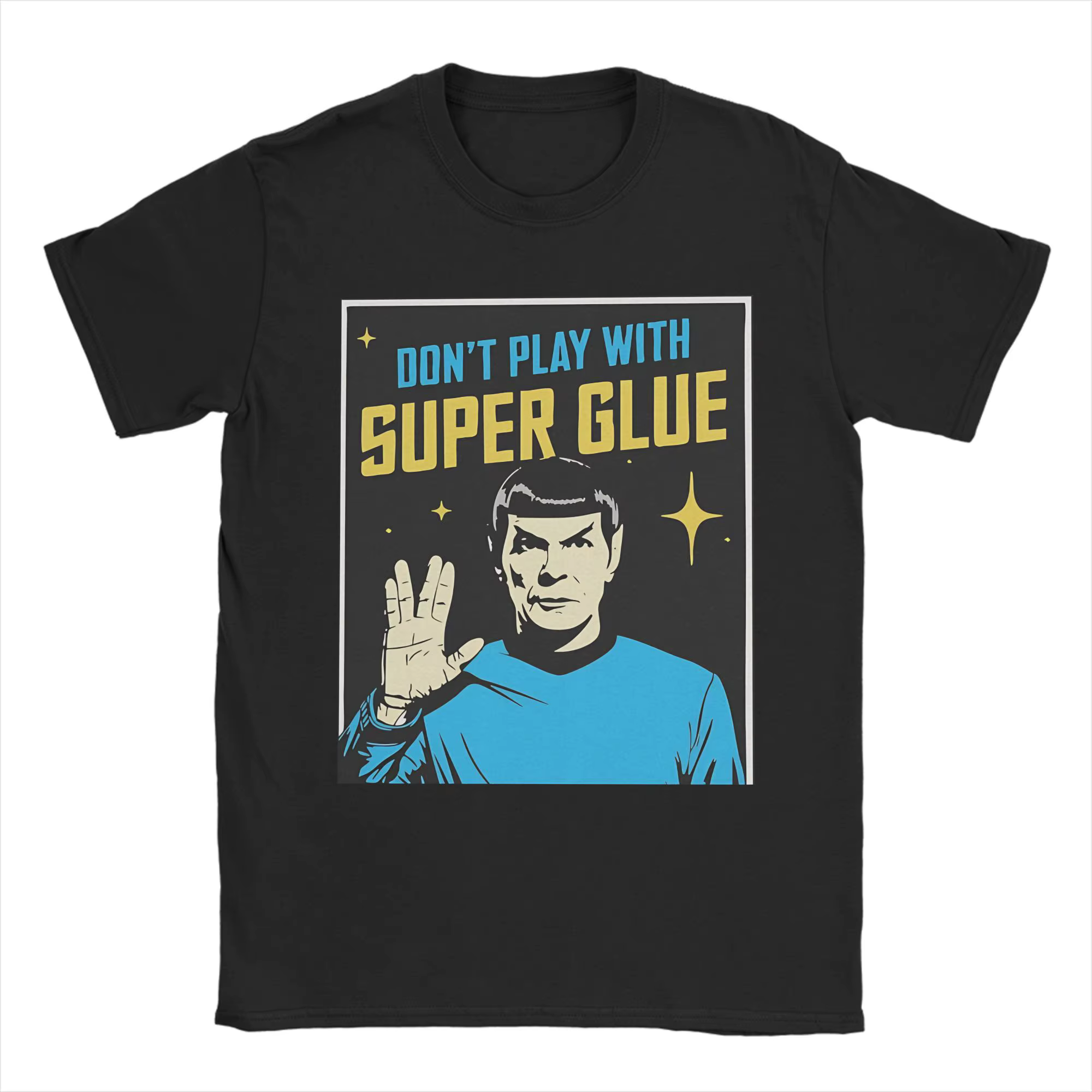 T-shirt vintage à col rond à manches courtes avec motif Super Glue Stars Treks, vêtement classique