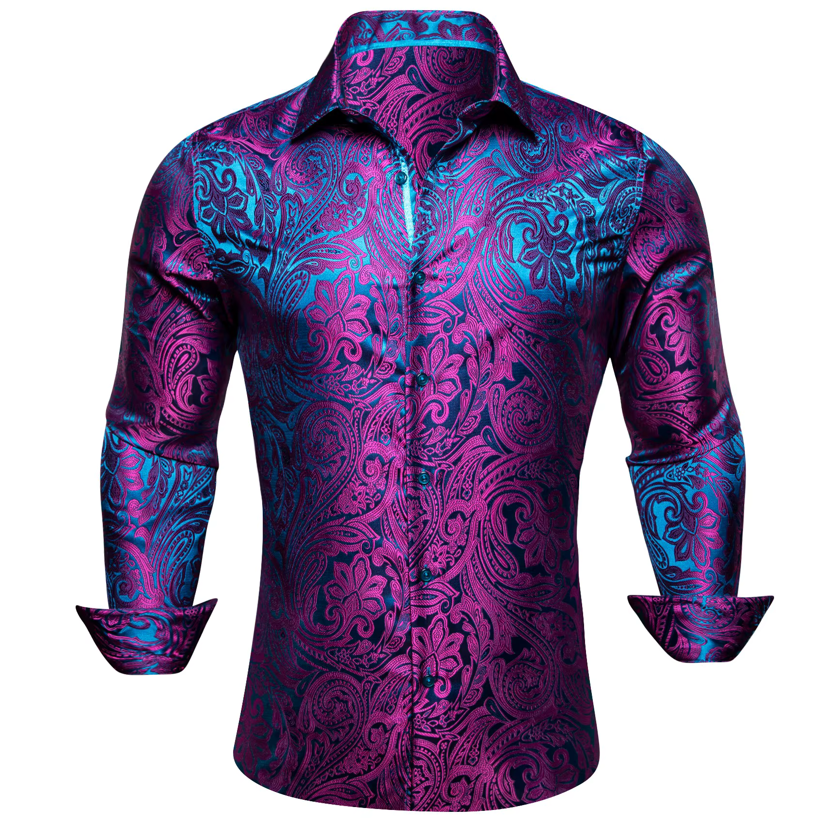 Chemise d'affaires à la mode pour hommes avec motif paisley irisé, adaptée aux rassemblements quotid