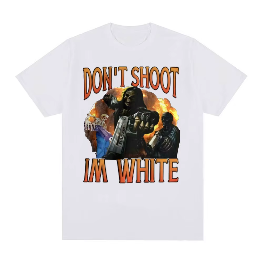 T-shirts graphiques humoristiques « Ne tirez pas, je suis blanc » pour hommes, t-shirt décontracté à