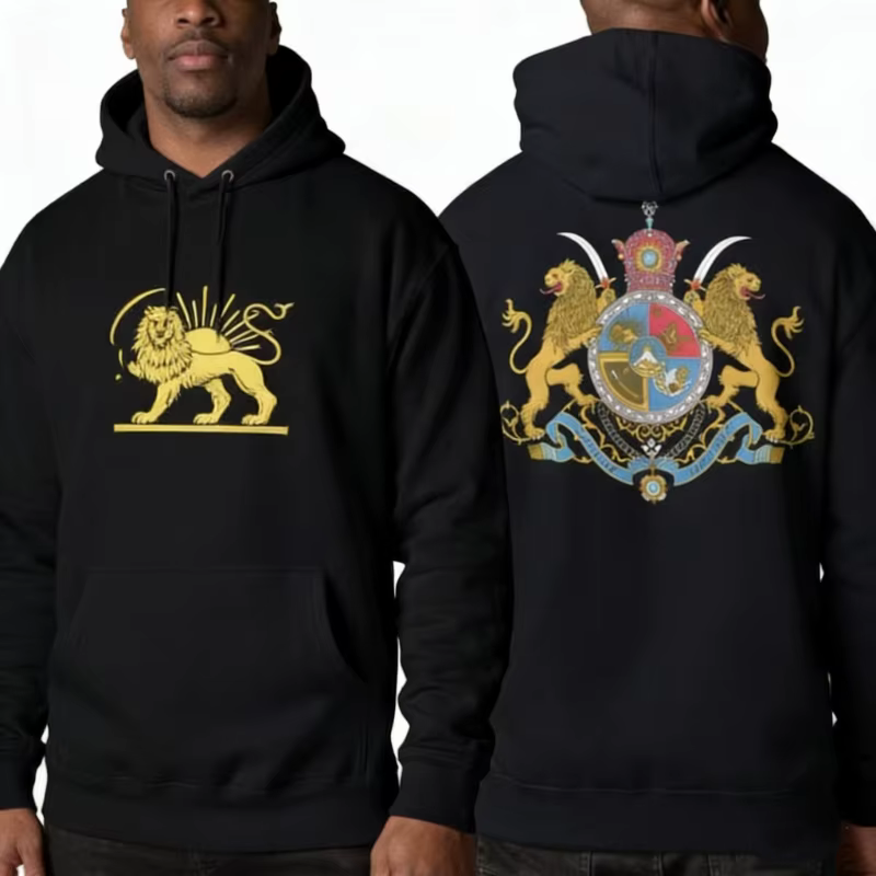 Sweat à capuche assorti Lion et Soleil persans, imprimé arrière avec le blason impérial, streetwear 