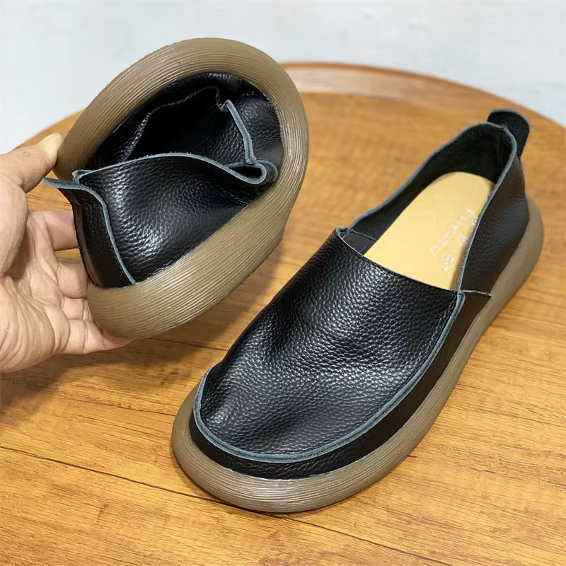 Chaussures d'été respirantes à bout large pour hommes, chaussures en cuir de vache unique, mocassins