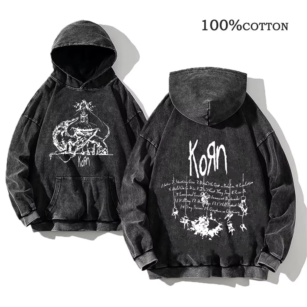 Korn Rock Band World Tour sweats à capuche Vintage lavé hommes sweats coton Hip Hop Streetwear pull