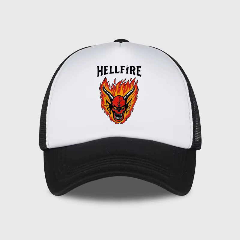 Casquette de camionneur MLFO Hellfire Demon Flame Skull Print, style rétro streetwear, unisexe, pour