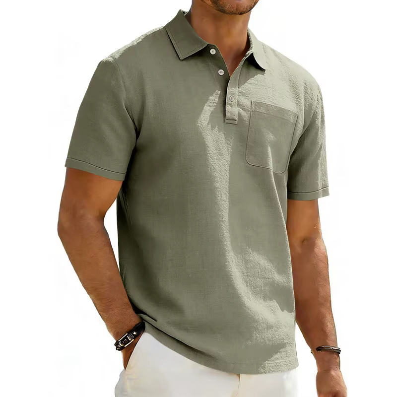 Polo à revers pour homme, T-shirt décontracté d'été en lin à manches courtes avec poche, Haut ample 
