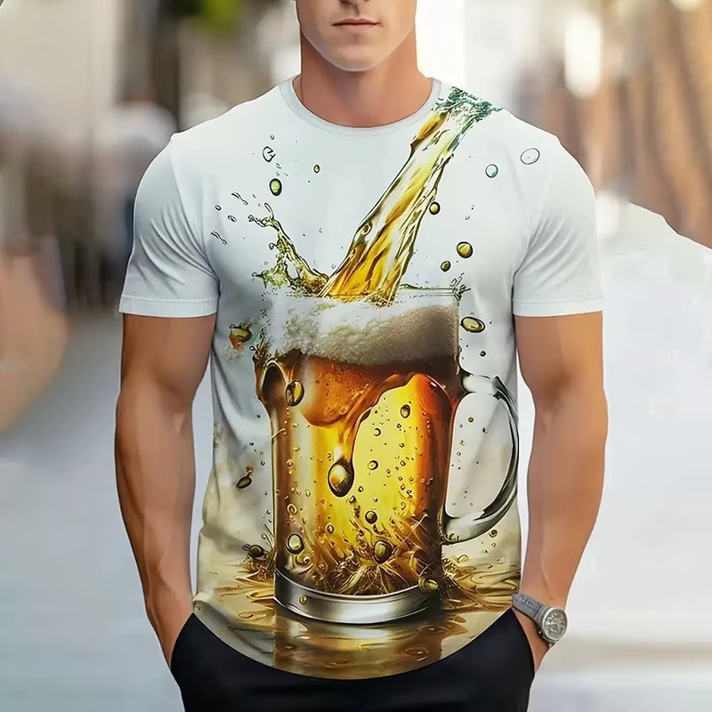 2025 T-Shirt homme 3d imprimé bière T-Shirt pour hommes drôle hommes chemise décontracté été Streetw