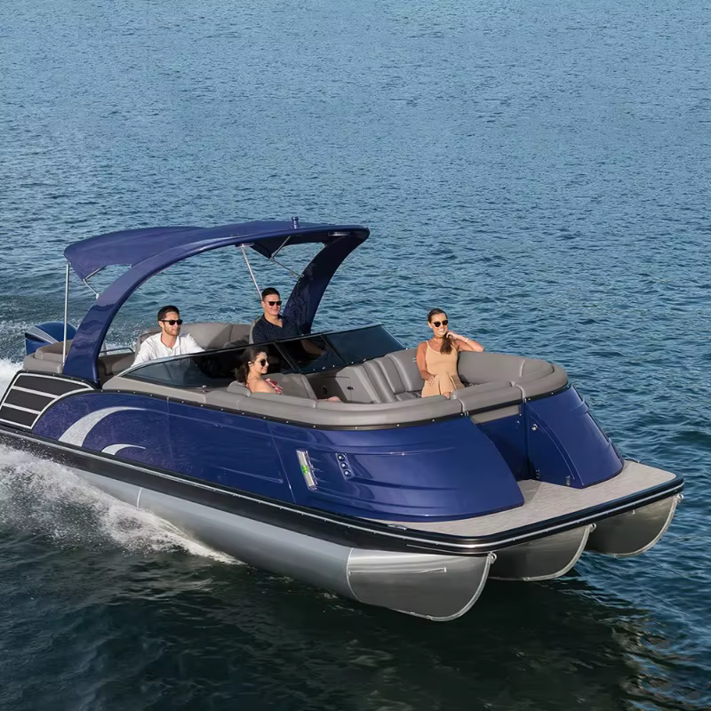 Bateau ponton de divertissement personnalisé, bateau de pêche en aluminium avec moteur hors-bord, ut