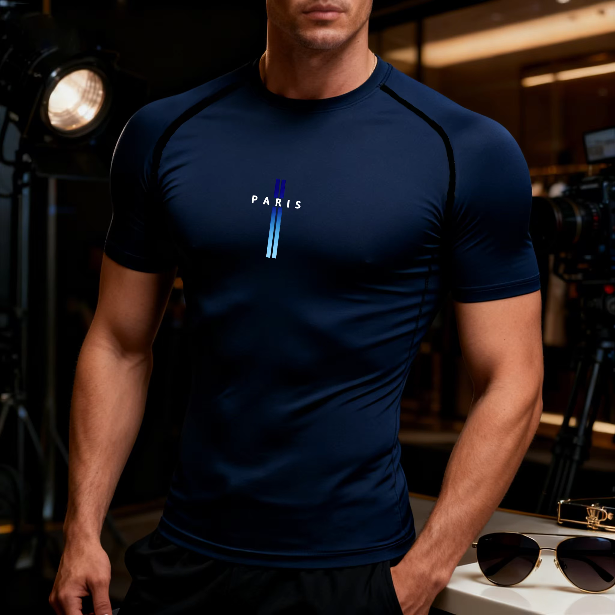 Chemises de compression pour hommes, imprimé dégradé bleu, séchage rapide, pour la gym, le fitness, 