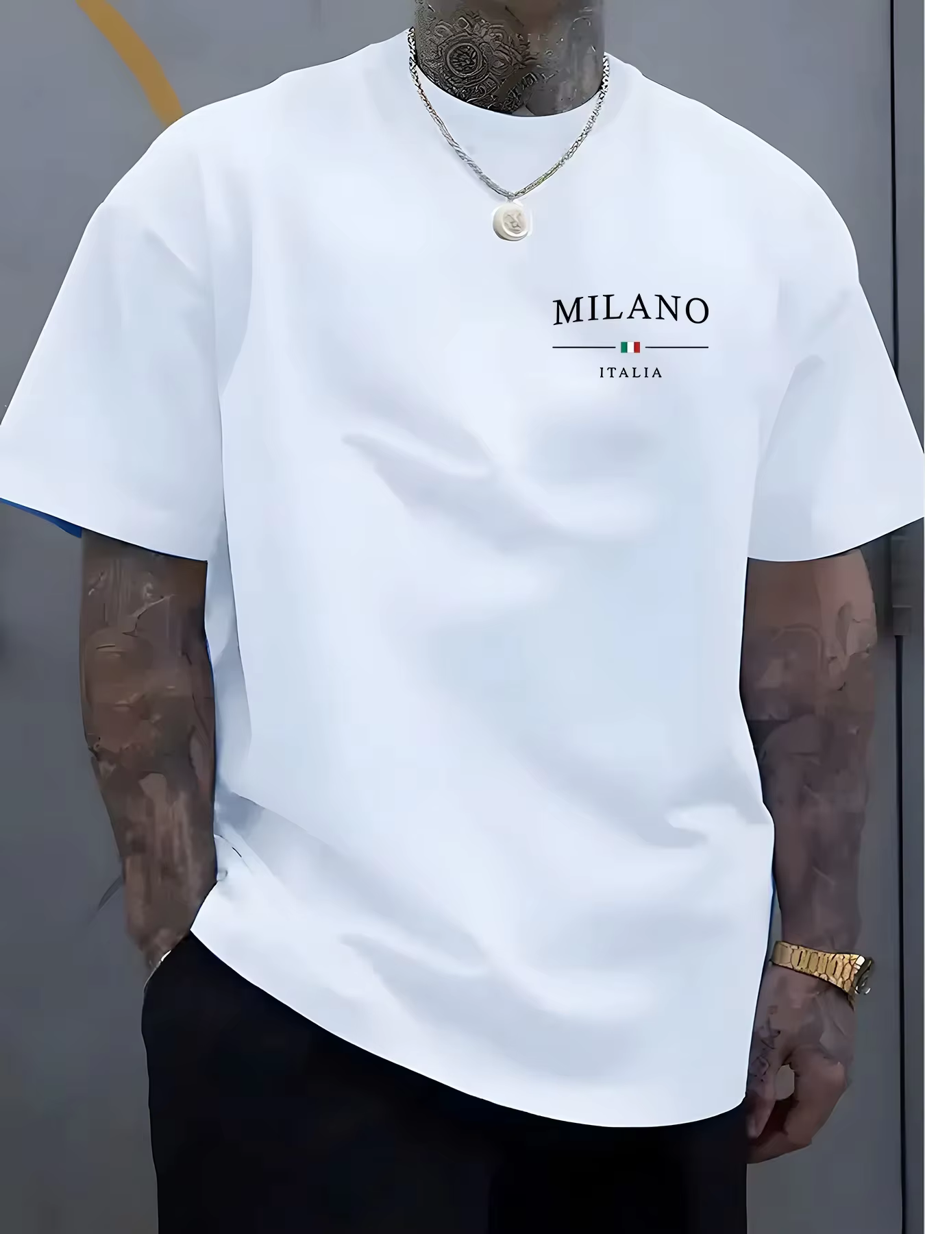T-shirt décontracté à manches courtes pour homme, col rond imprimé style Milan, haut d'été pour l'ex