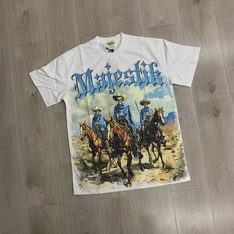 T-shirt MAJESTIK en molleton French Terry avec strass thermocollés, style streetwear pour homme et f