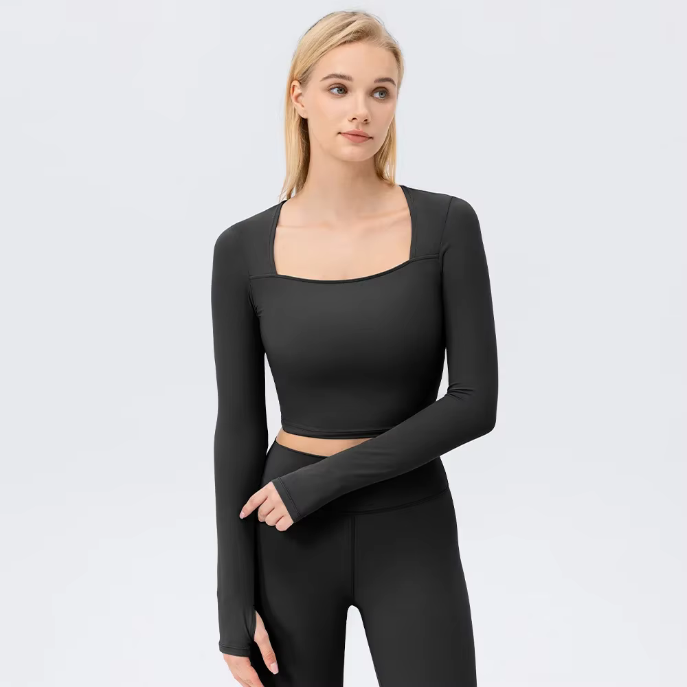 Femmes entraînement culture petit haut séchage rapide sport Fitness Yoga haut à manches longues cult