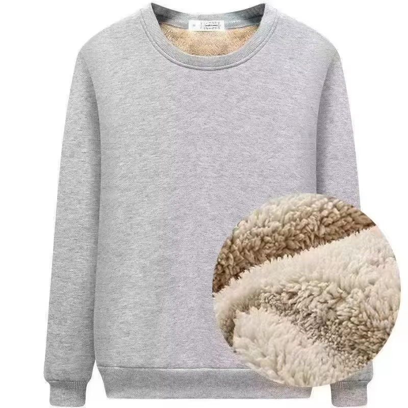 Sweat-shirt à capuche en polaire épais pour homme, col rond, en velours d'agneau, coupe ample, chaud