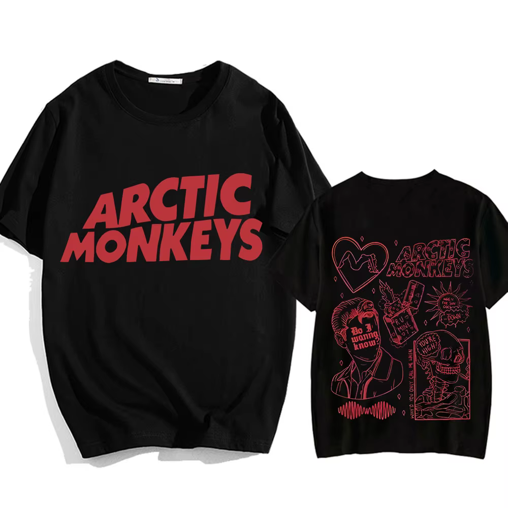T-shirt à col rond unisexe à manches courtes, Économie rétro Arctic Monkeye, impression de lettres, 
