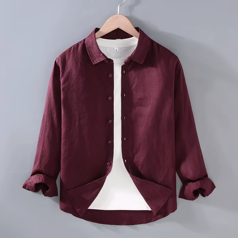 100% lin chemise à manches longues pour hommes printemps automne mode bonne qualité couleur unie min