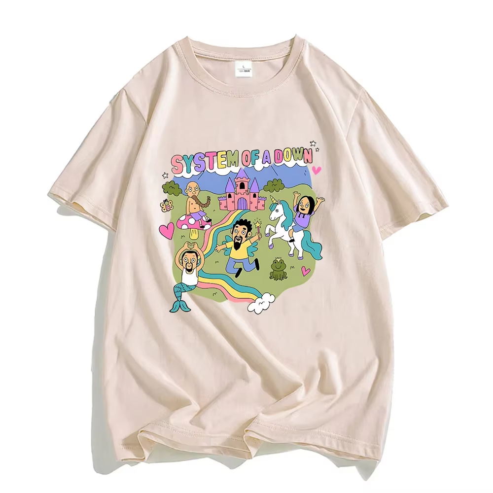 Système d'un groupe vers le bas T-shirt femmes dessin animé graphique T-shirt Rock musique t-shirts 