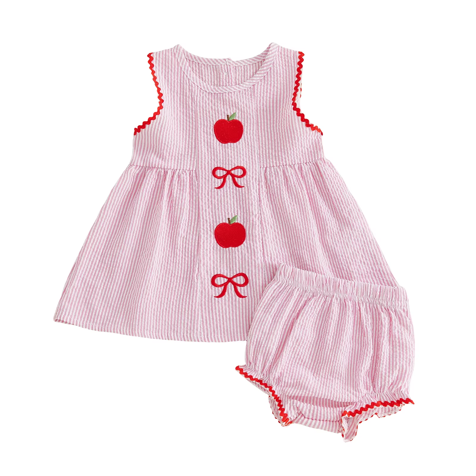 Vêtements pour petites filles, tenue 2 pièces pour la rentrée scolaire, avec broderie de nœud pomme,