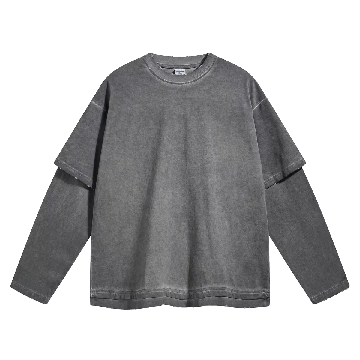 Faux deux T-shirts à manches longues sales, teints et usés