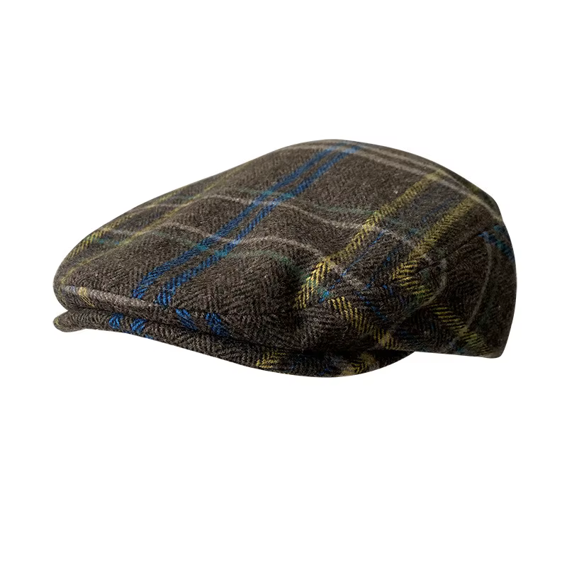 Gent Tweed rétro grande taille 60cm casquettes de gavroche hommes automne laine rayé à carreaux avan