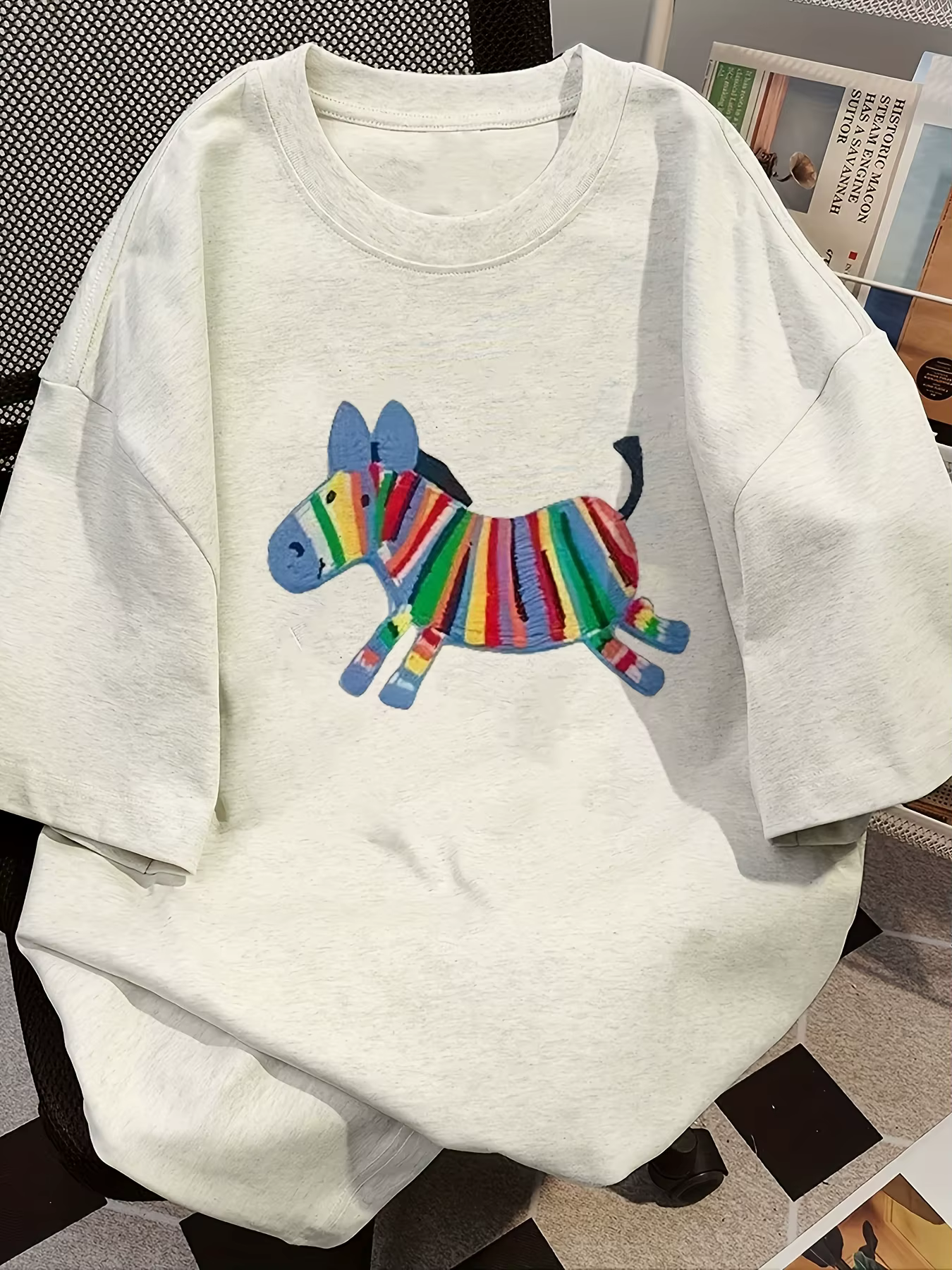 T-shirt surdimensionné pour femmes, mode d'été, imprimé dessiné, décontracté, haut à manches courtes