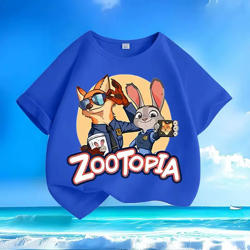 T-shirt à manches courtes pour enfants de petite à moyenne taille, en pur coton, col rond, style déc