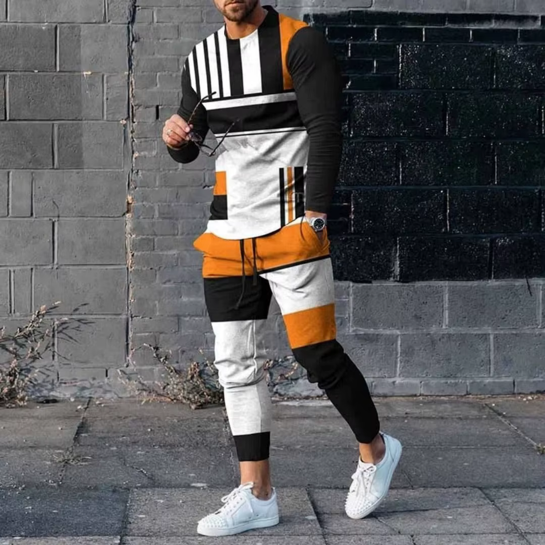 Ensemble de vêtements pour hommes, t-shirt à manches longues + pantalon, survêtement décontracté, co