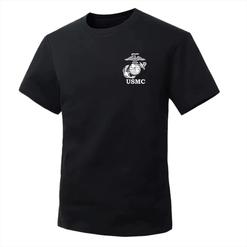 T-shirt de sport pour homme USMC Marine Corps, haut décontracté en coton à manches courtes et col ro