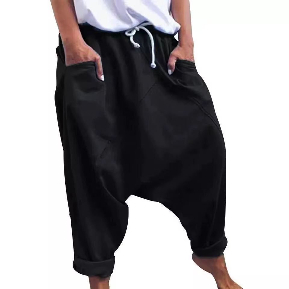 Pantalon sarouel décontracté à entrejambe pour femmes, sarouel à lacets à la mode, pantalon pour fem