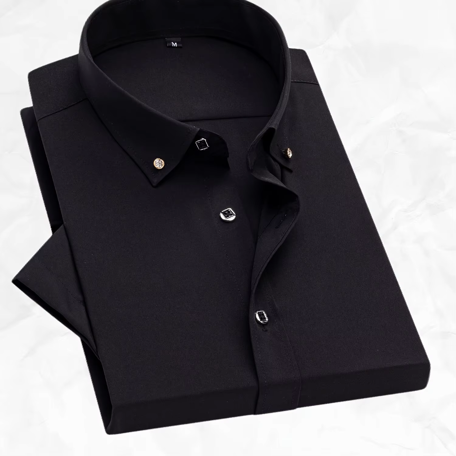 Chemise à manches courtes pour homme 2026 avec strass, unie, style business-casual