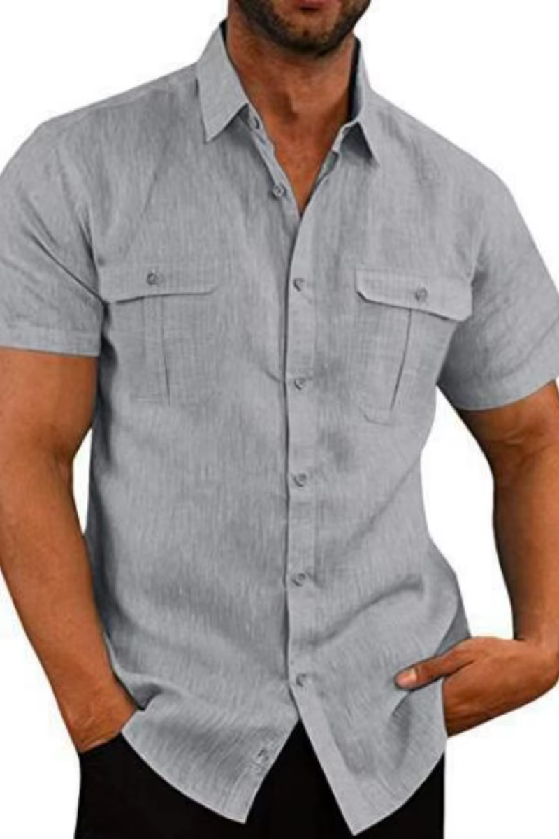 Chemise boutonnée à manches courtes texturée pour homme avec poches poitrine, haut décontracté léger
