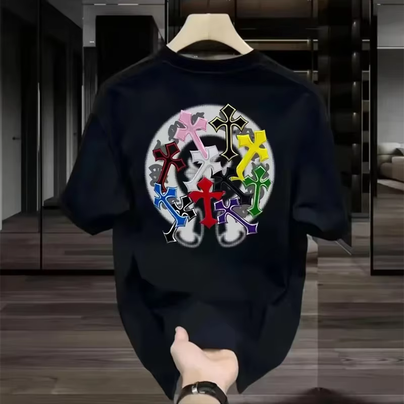 T-shirt col rond à manches courtes imprimé classique 100 % coton pour homme et femme, nouvelle colle