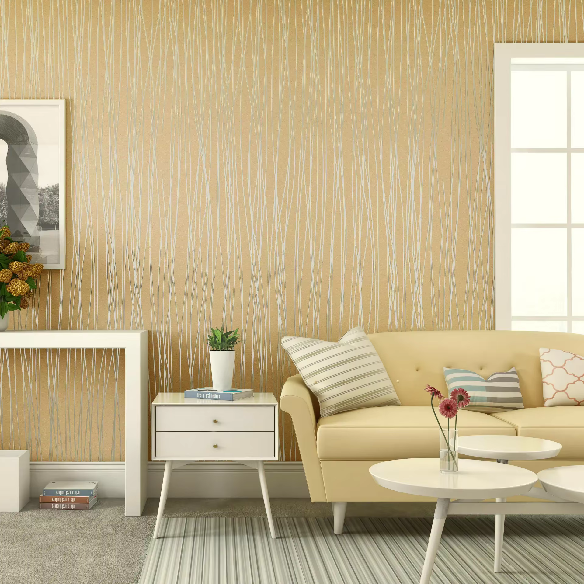 Papier peint intissé 3D 138, couleur unie, à rayures, décoration d'interieur