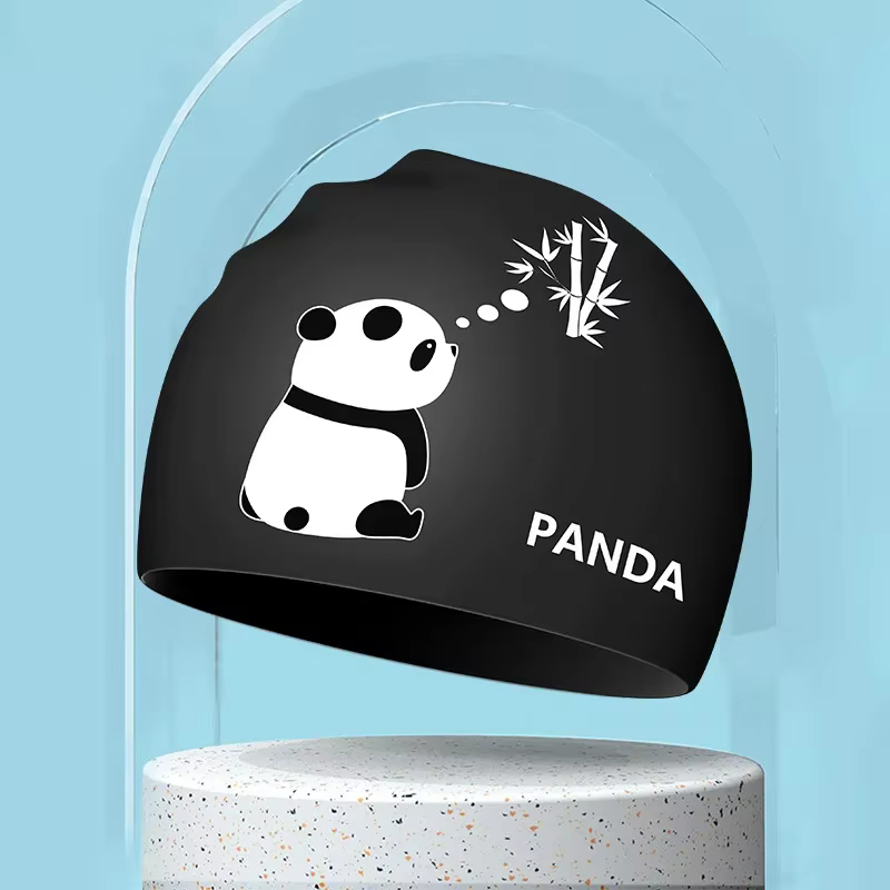 Bonnet de bain en Silicone imprimé Panda pour hommes et femmes, étanche, haute élasticité, accessoir
