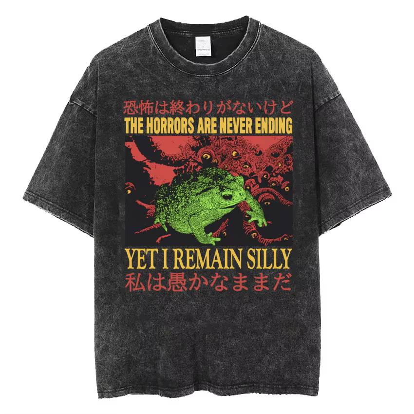 Les horreurs n'est jamais fini mais je me rendre idiot T-shirt drôle Style japonais grenouille rétro