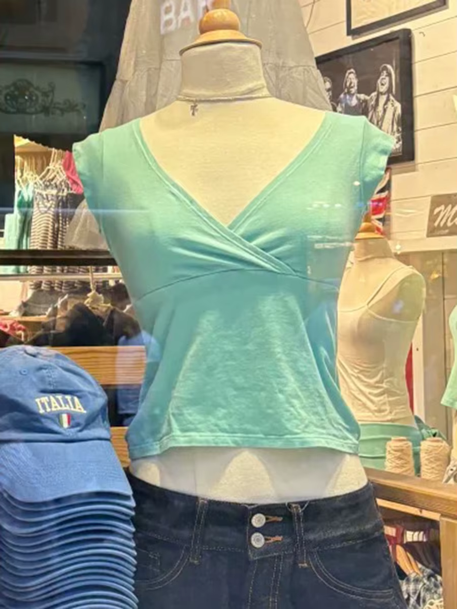 T-shirts sans manches à col en V orange pour femmes, style féerique décontracté simple d'été, crop t