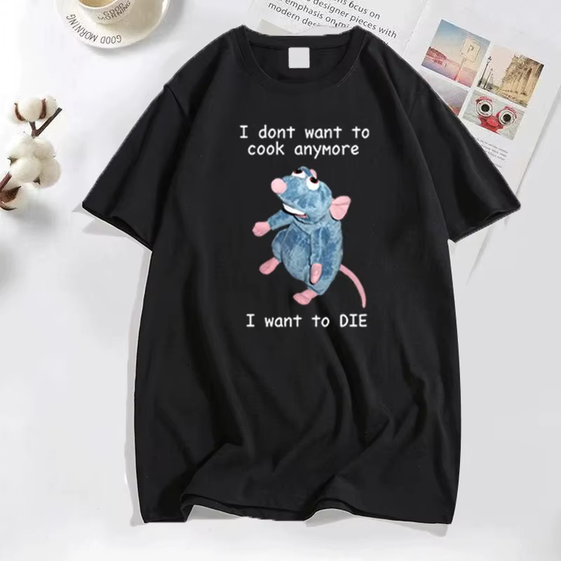T-shirt manches courtes homme, humoristique et décontracté, en coton, avec I Don't Want to Die Mouse