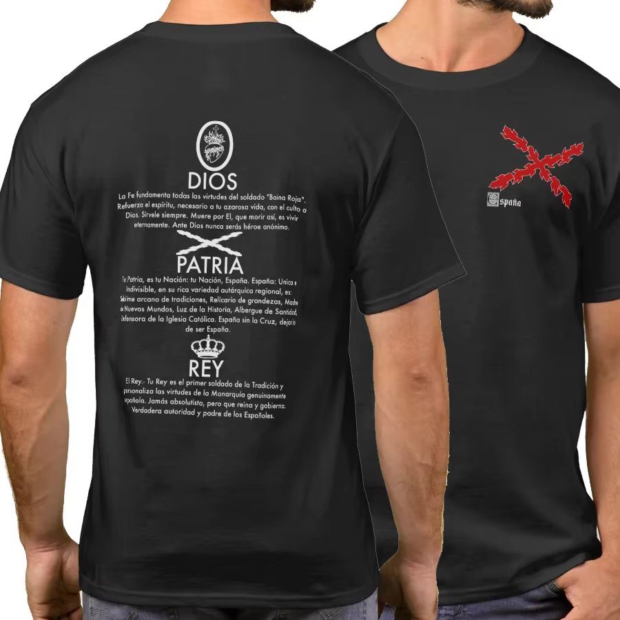 Dieu, patrie et roi. T-shirt croix espagnole de bordeaux. T-shirts décontractés à manches courtes 10