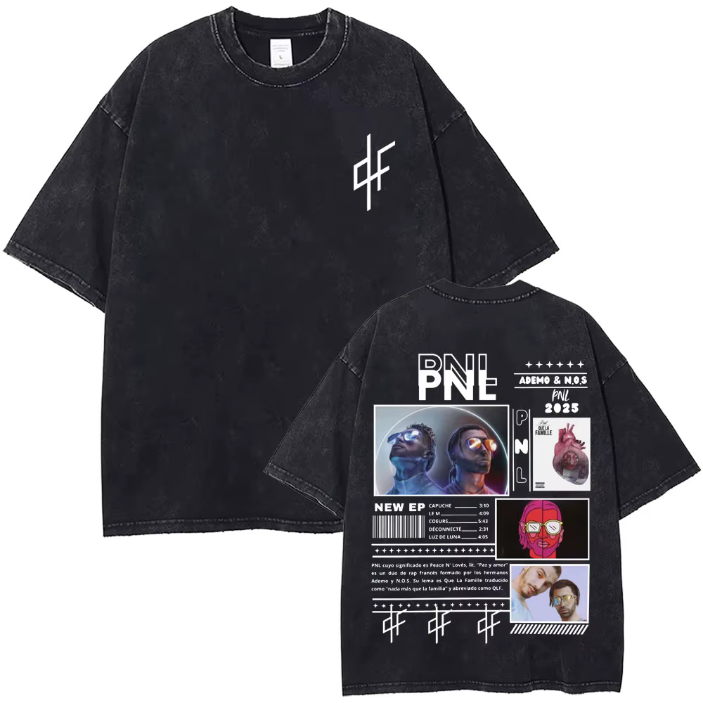 T-shirt graphique délavé vintage PNL Le Monde Chico Hip Hop décontracté oversize à manches courtes p