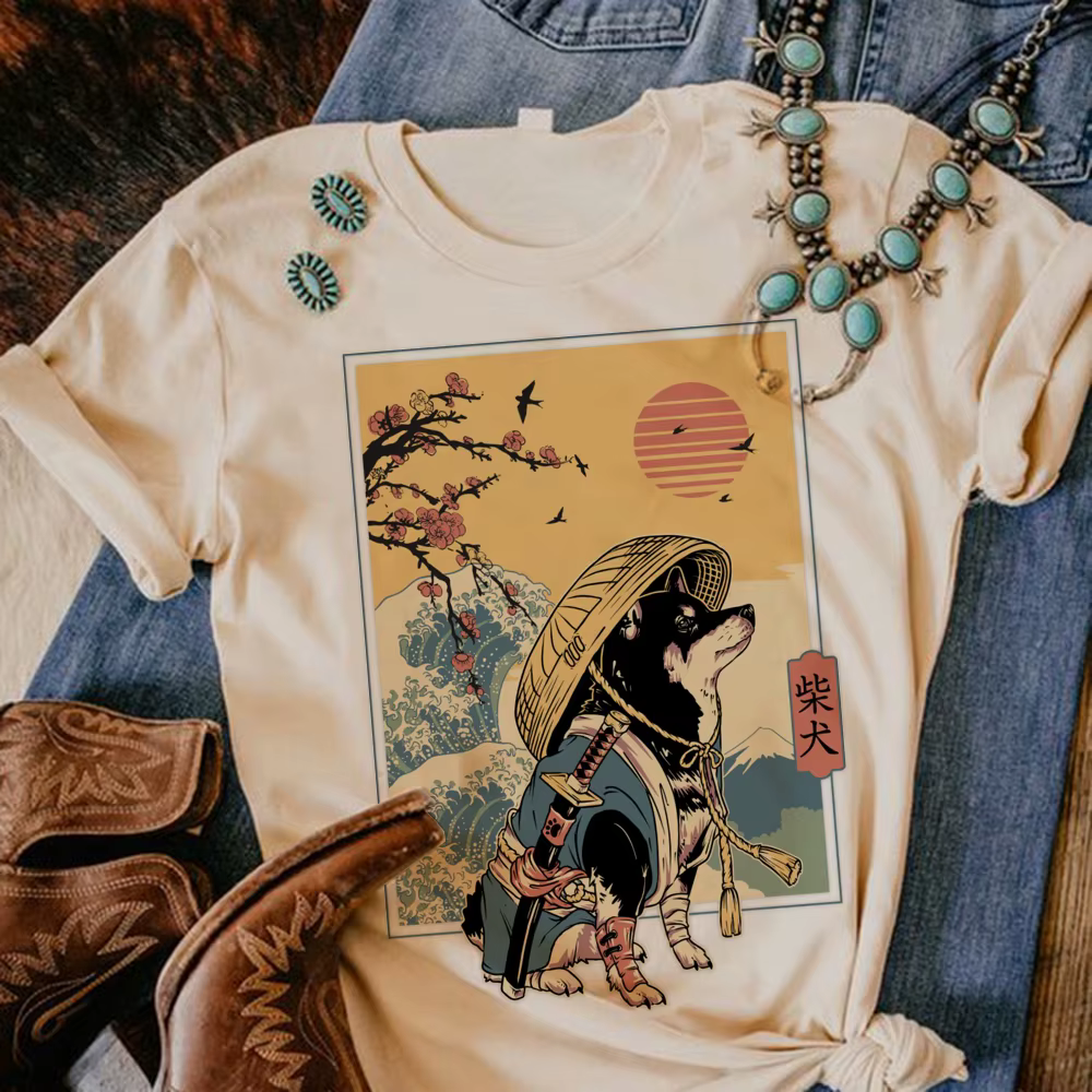 T-shirt Shiba Inu pour femme, streetwear, vêtements japonais, 600 y2k