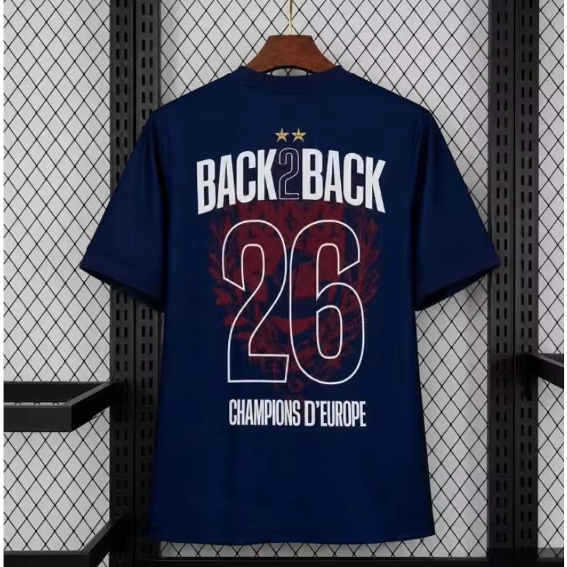 T-shirt PSG Paris Champions d'Europe 2026 Nouvelle Collection Été Homme et Femme 100% Coton Mode Col