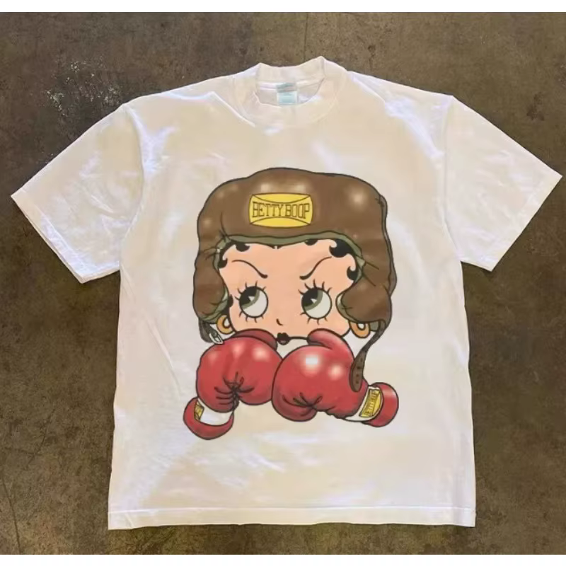 T-shirt à manches courtes de style créatif imprimé directement avec des motifs floraux, marque hip-h