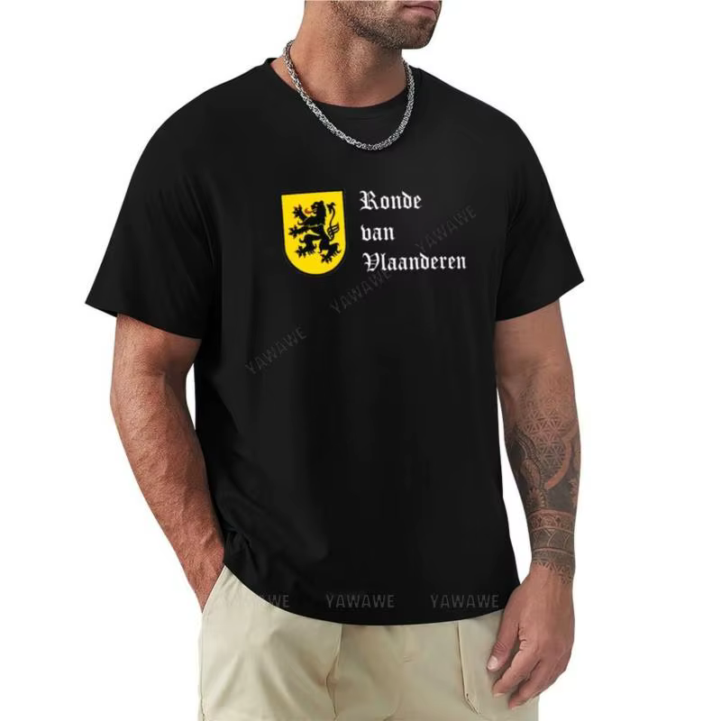 T-shirt noir en coton pour hommes, T-shirt de marque, T-shirt du Tour des Flandres, Économie grande 
