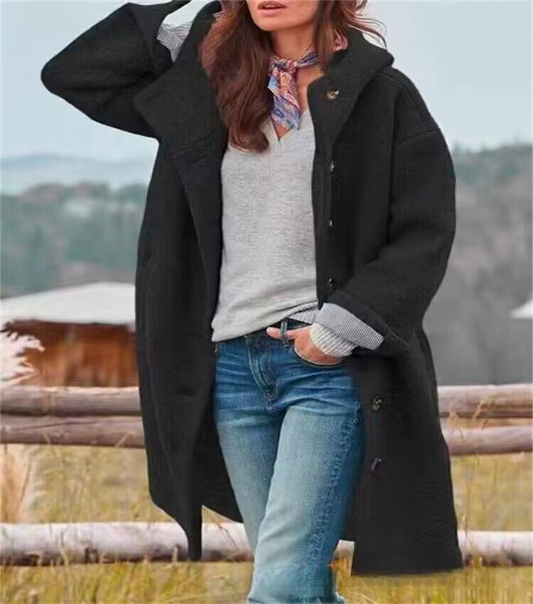 Manteau long en laine pour femme, mode 2026, décontracté, à boutonnage simple, avec poches, couleur 