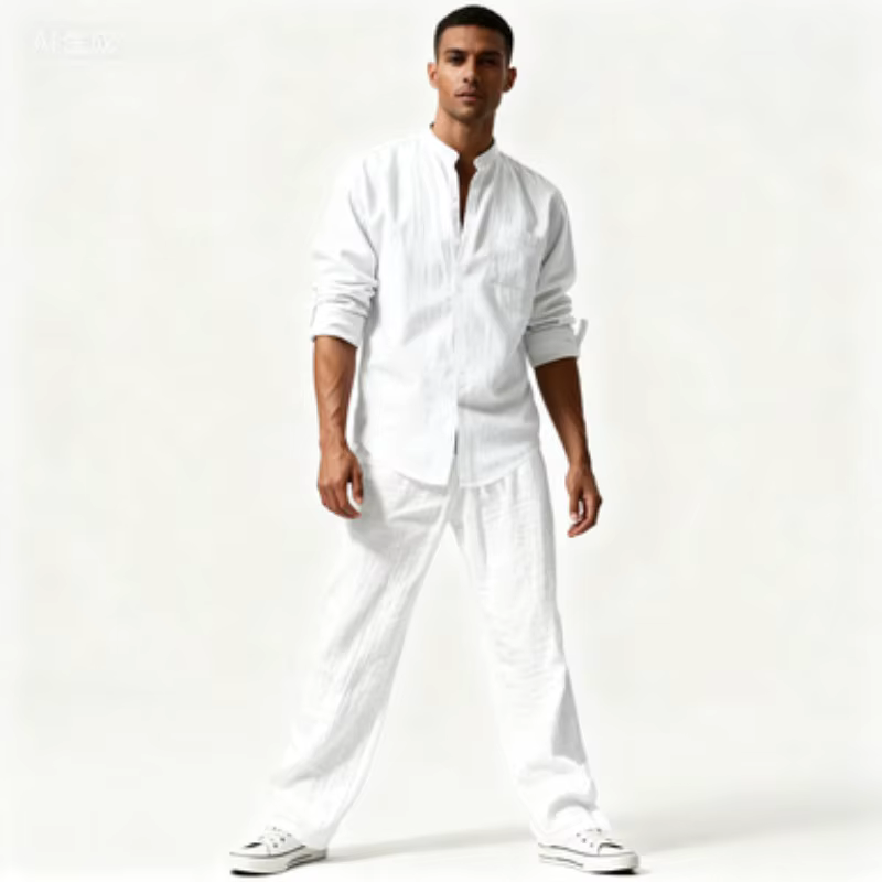 Chemise + pantalon surdimensionné à manches longues, Simple et polyvalent, costume en lin confortabl