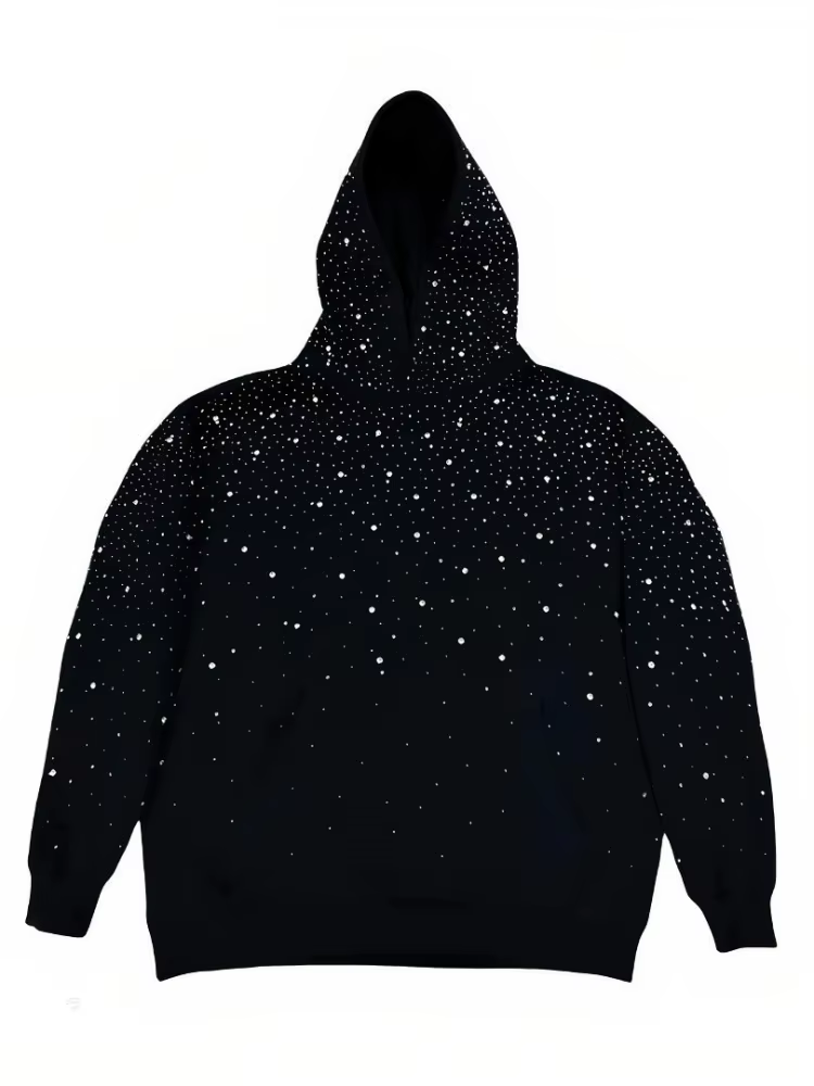 Strass clouté surdimensionné sweat à capuche femmes et hommes étincelle imprimé étoilé pull automne 