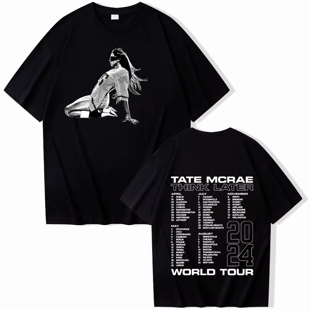 Tate McRae-T-shirt à manches courtes et col rond, chemises Hip Hop, Harajuku Tour, 2024