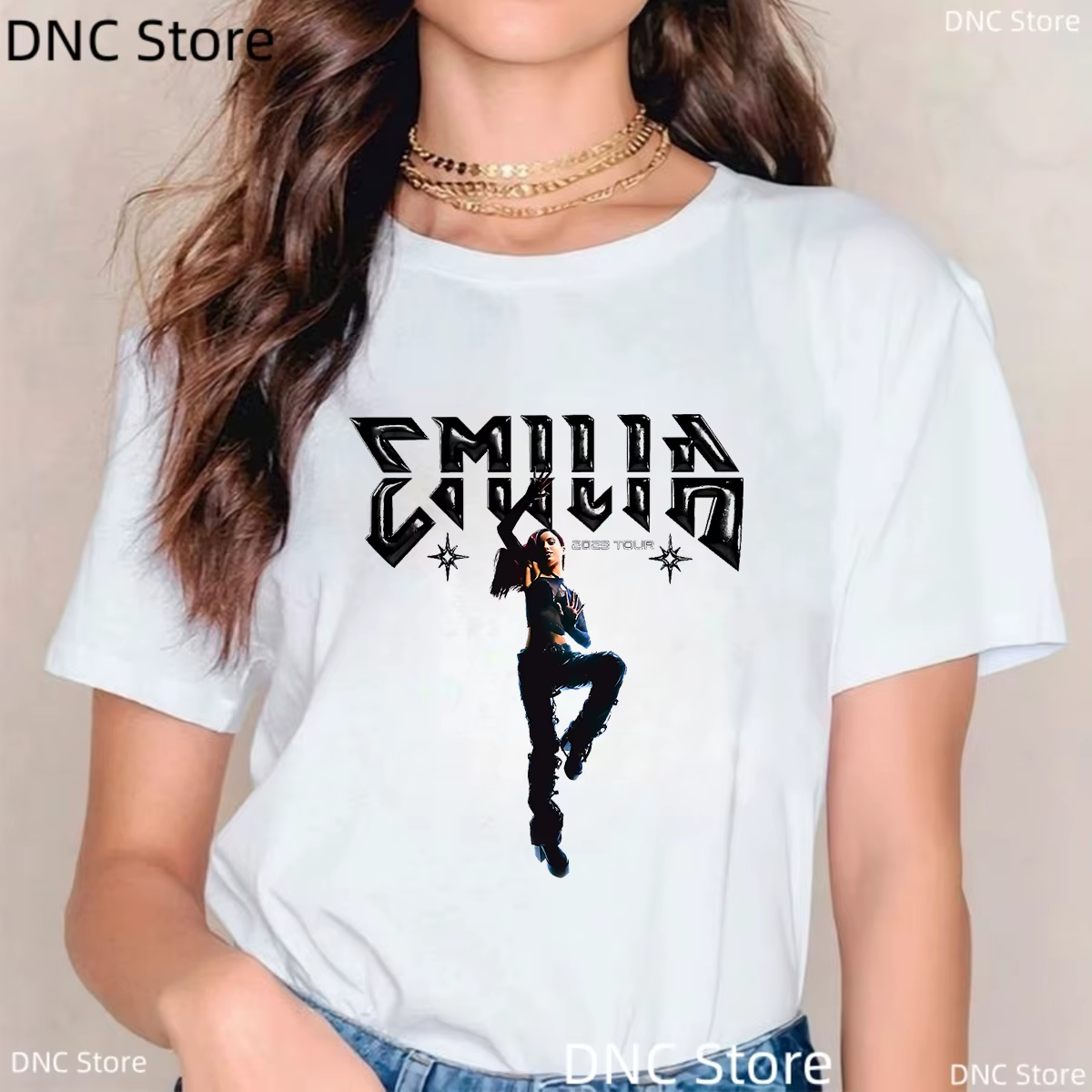 2025 nouveaux vêtements pour femmes t-shirts chanteur de musique Emilia Mernes imprimé T-Shirt femme