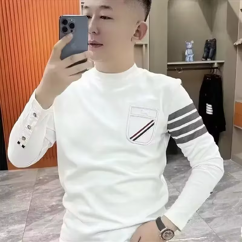 Sweat-shirt Slim Fit serré homme pull à manches longues blanc hommes T-shirts drôle Emo t-shirt vête