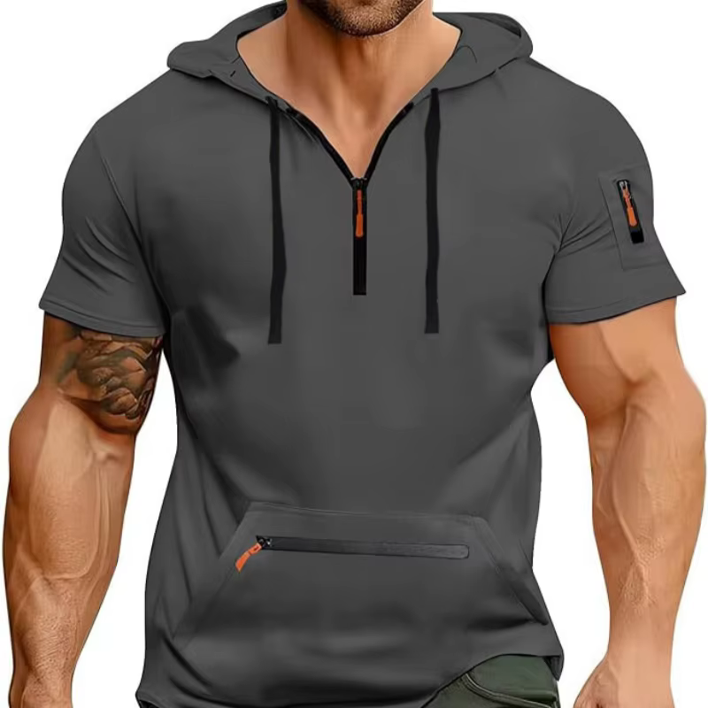 T-shirt homme 2026 décontracté été nouveau T-shirt à capuche à manches courtes couleur unie pour hom